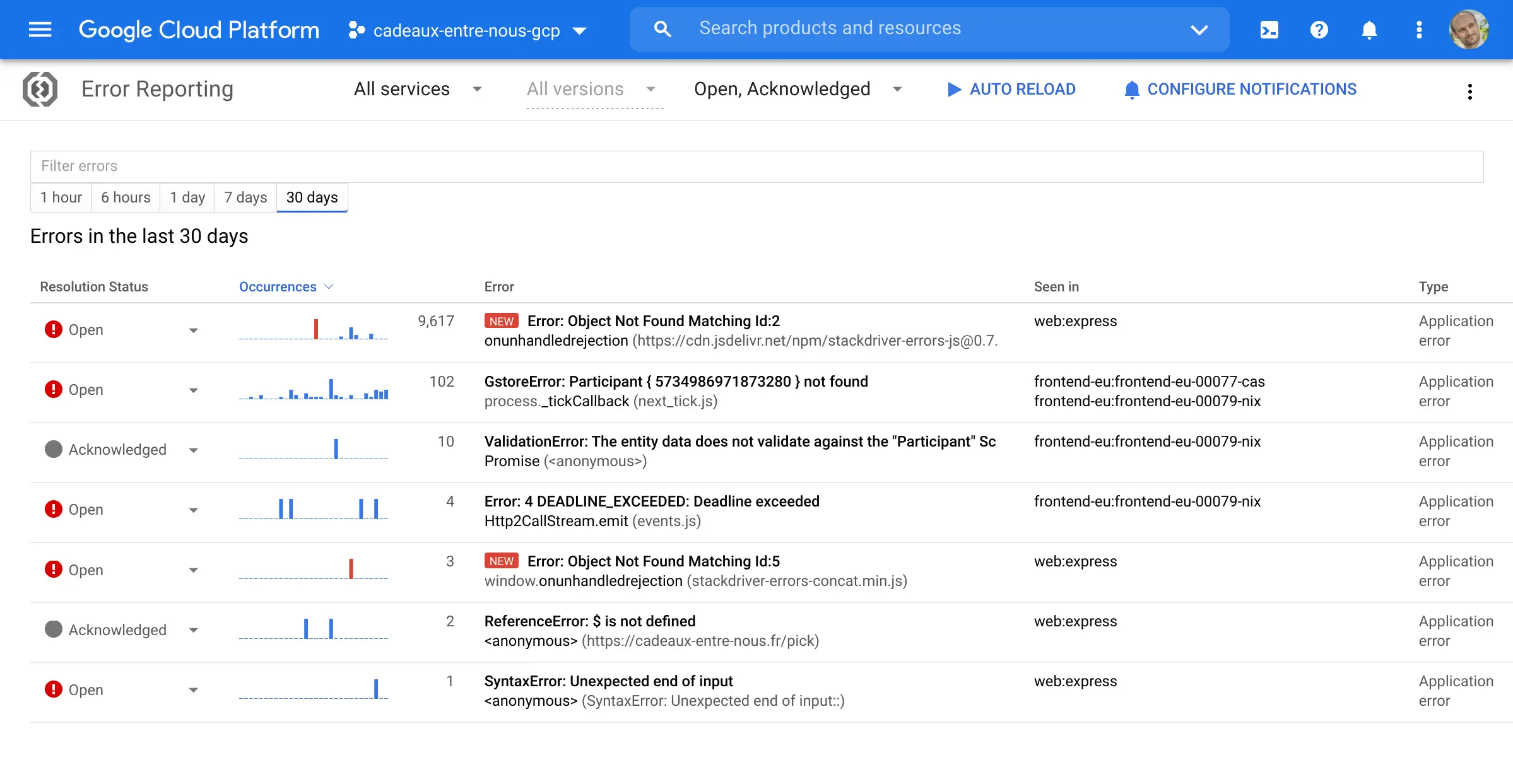 Cloud Error Reporting screenshot